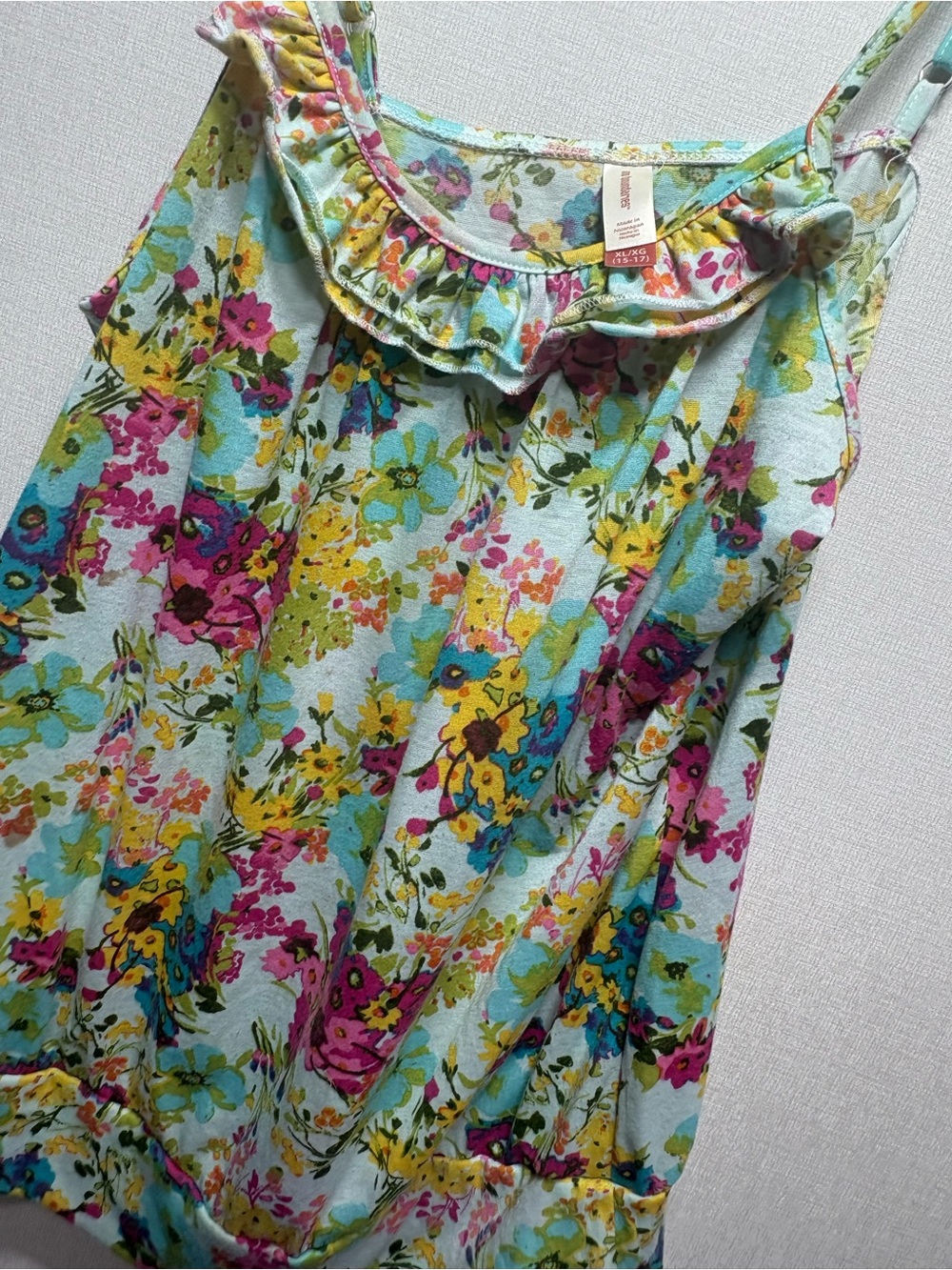 No Boundaries Mint Floral Ruffle Cami with Pink & Yellow Accents